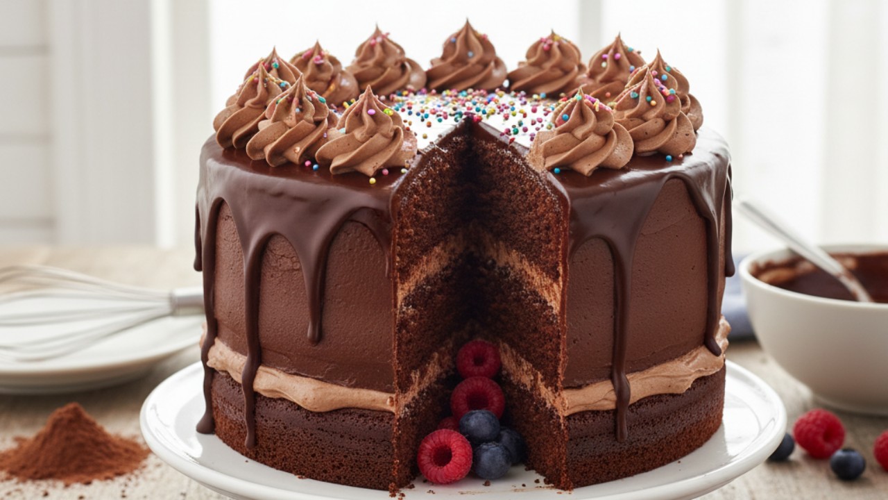 A Receita Definitiva do Bolo de Chocolate de Aniversário (Fofo e Perfeito para Rechear)