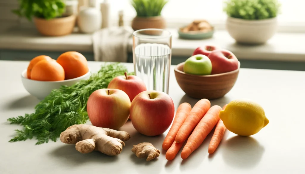 Ingredientes Necessários para o Suco de Maçã com Cenoura