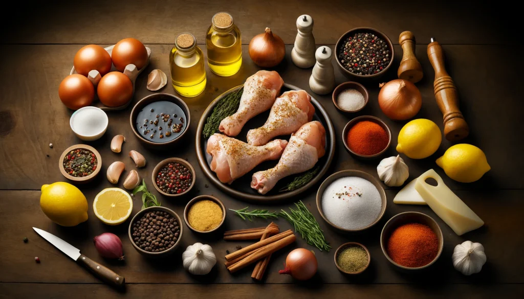 Ingredientes necessários para preparar as coxas de frango com marinada especial