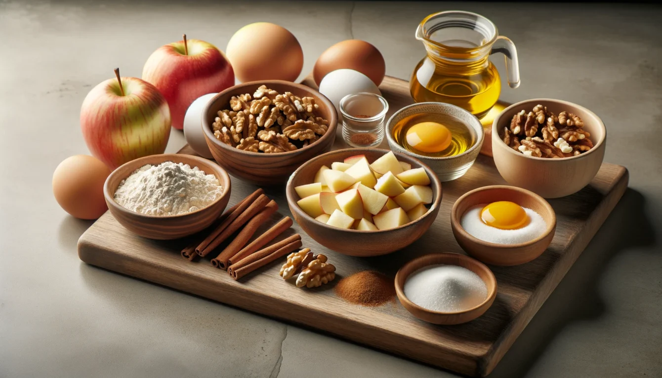 Ingredientes para o Bolo de Maçã com Nozes e Canela